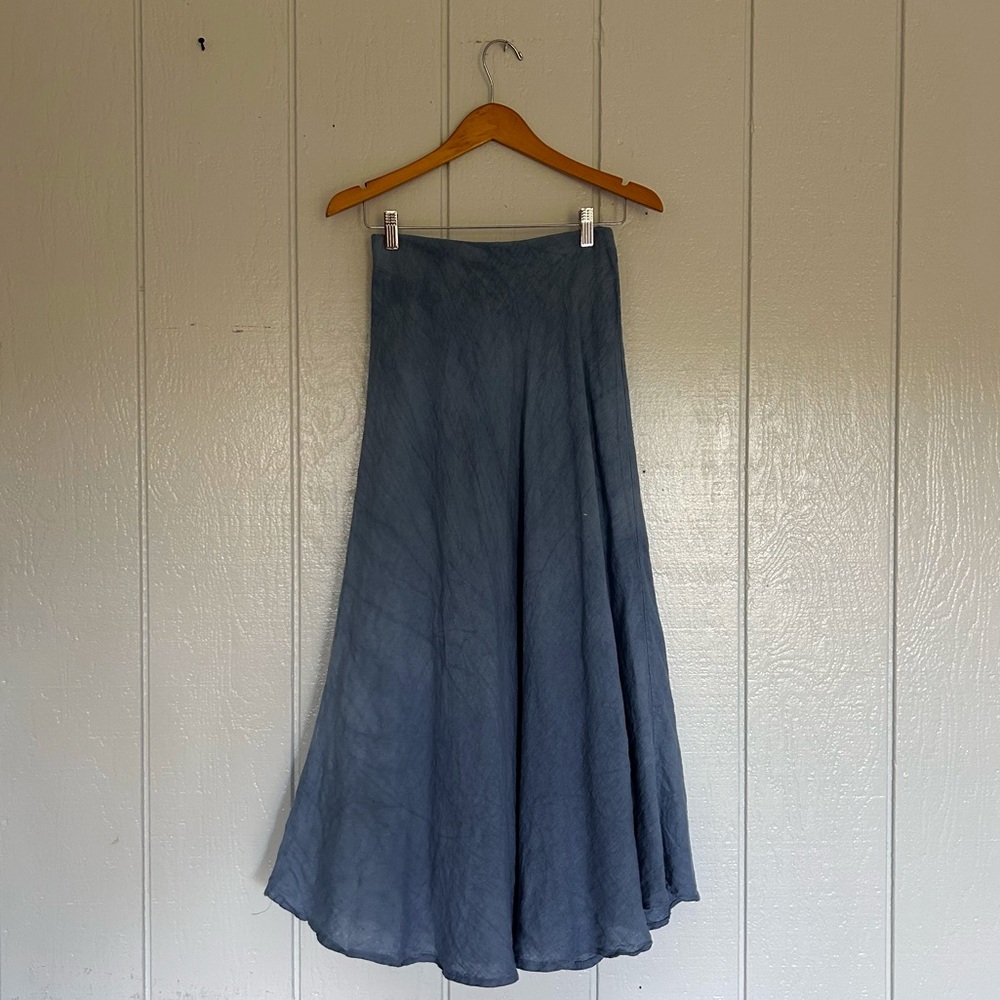 Italian Linen Flare Skirt Free People vibe in Dusty Blue – Made in Italy (M)